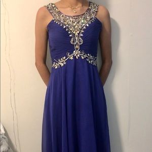 Blue Prom Dress - Jeweled with tulle detailing
